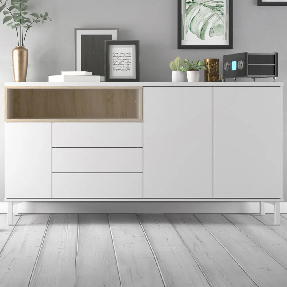 Florence Roomers 3 Door Sideboard - White, Oak