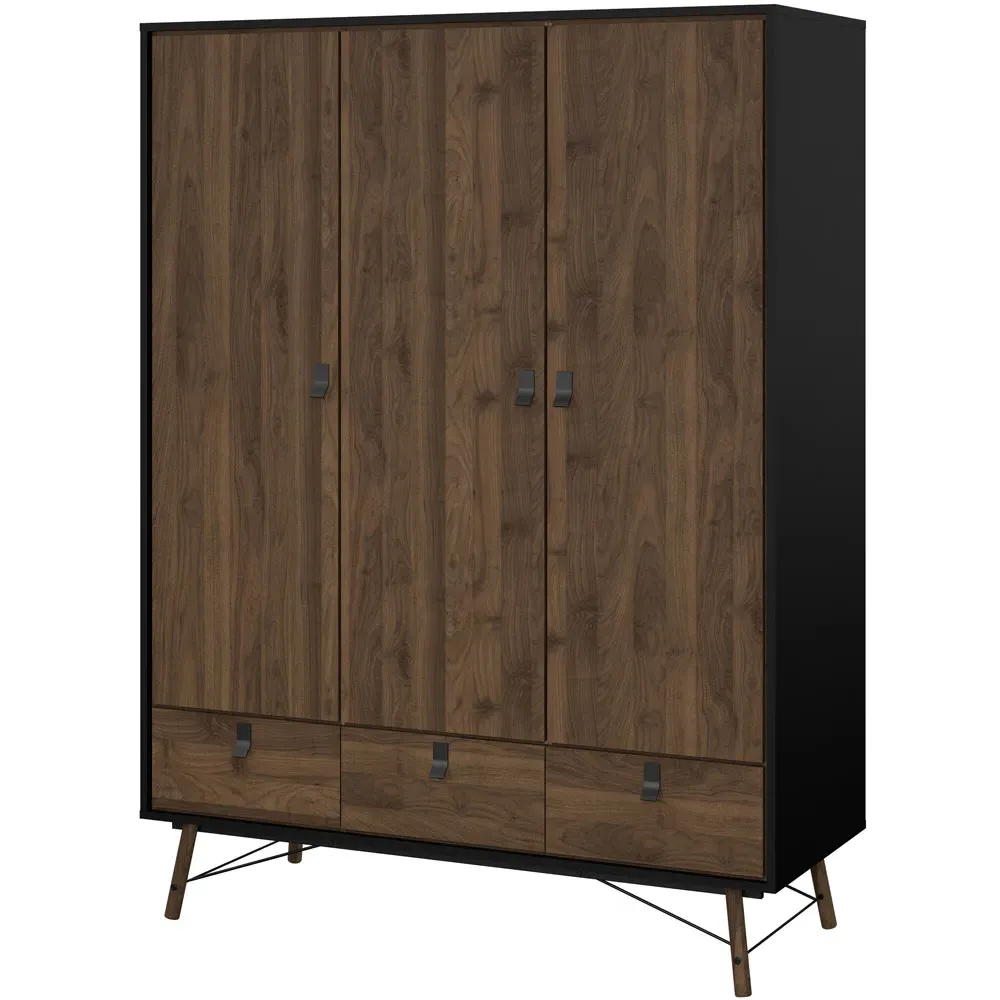 Florence Ry 3 Door 3 Drawer Wardrobe - Black, Walnut