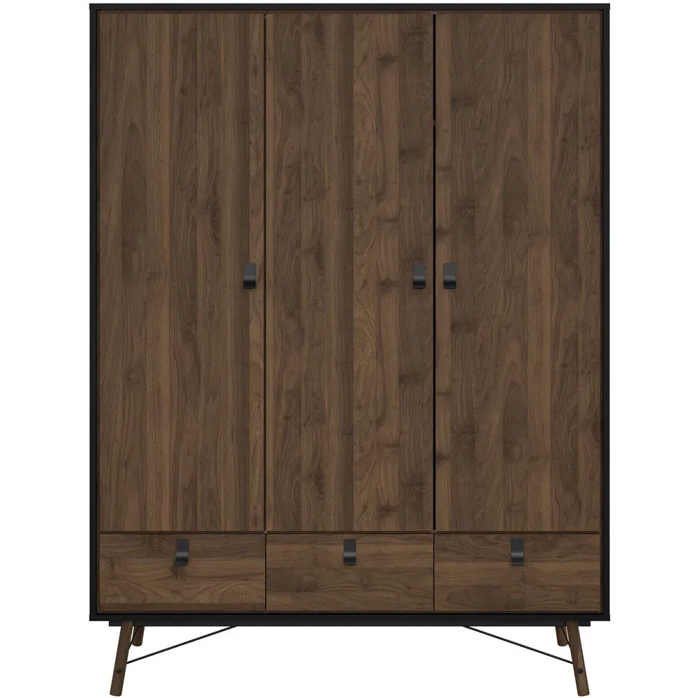 Florence Ry 3 Door 3 Drawer Wardrobe - Black, Walnut