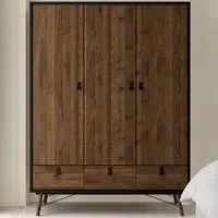 Florence Ry 3 Door 3 Drawer Wardrobe - Black, Walnut
