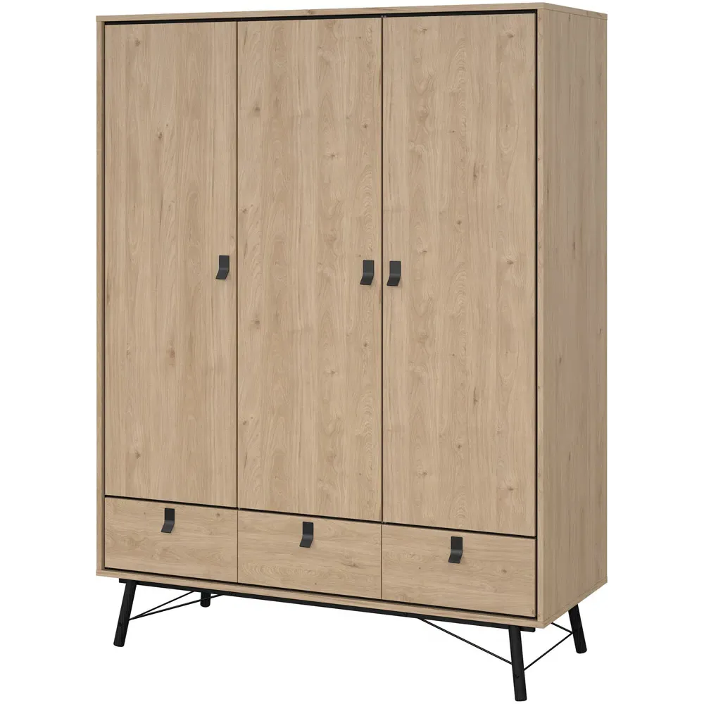 Florence Ry 3 Door 3 Drawer Wardrobe - Brown, Oak