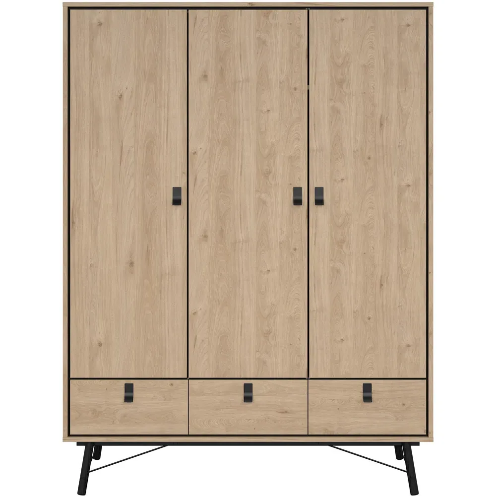 Florence Ry 3 Door 3 Drawer Wardrobe - Brown, Oak