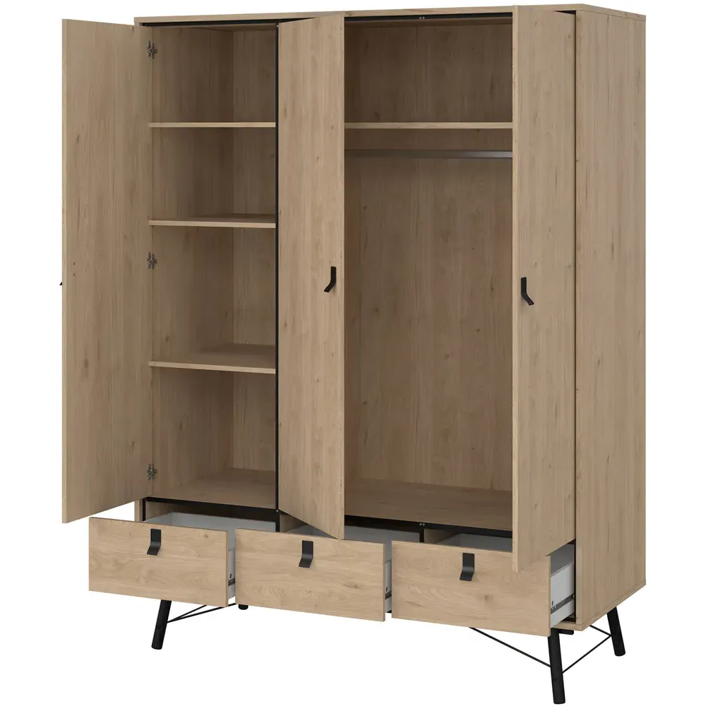 Florence Ry 3 Door 3 Drawer Wardrobe - Brown, Oak