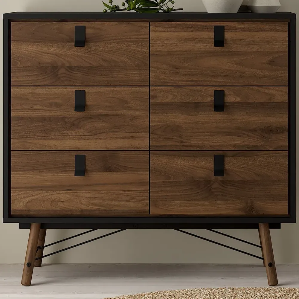 Florence Ry 6 Drawer Chest of Drawers - Black, Walnut