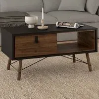 Florence Ry Coffee Table with Drawer - Black, Walnut