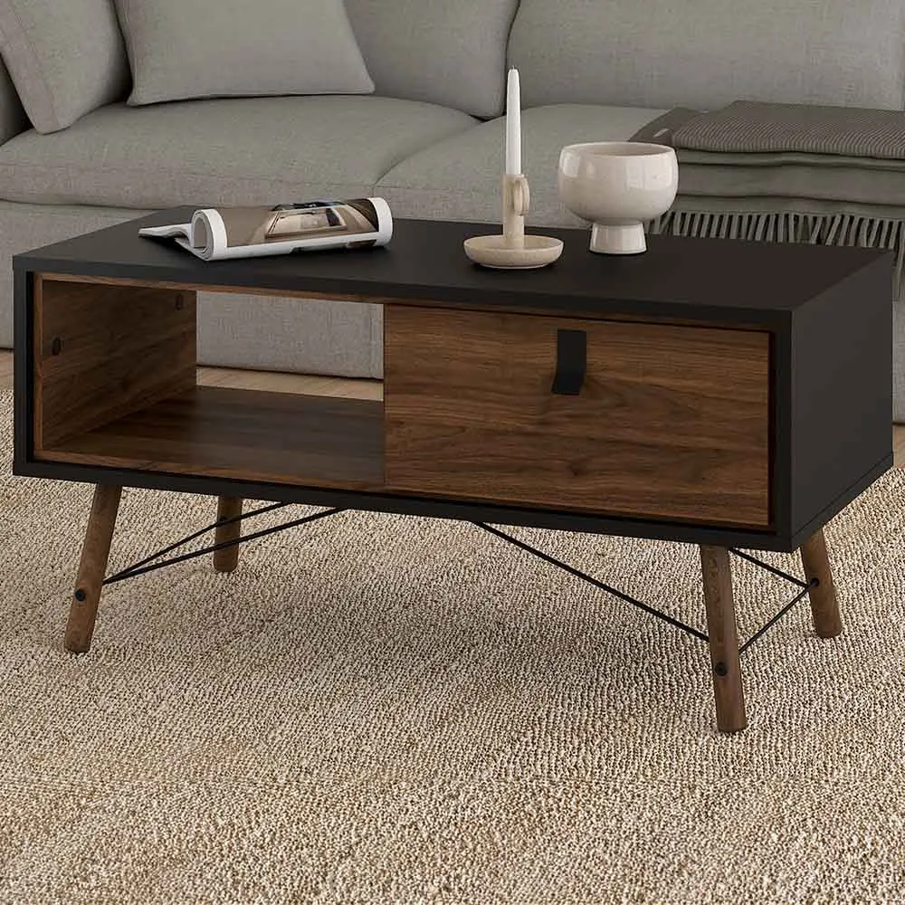 Florence Ry Coffee Table with Drawer - Black, Walnut image