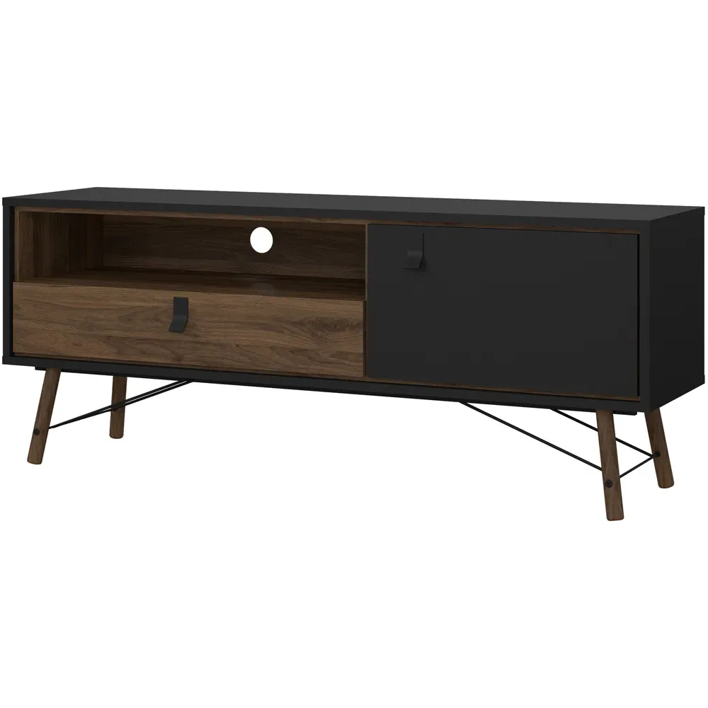 Florence Ry Single Door TV Unit with Drawer - Black, Walnut