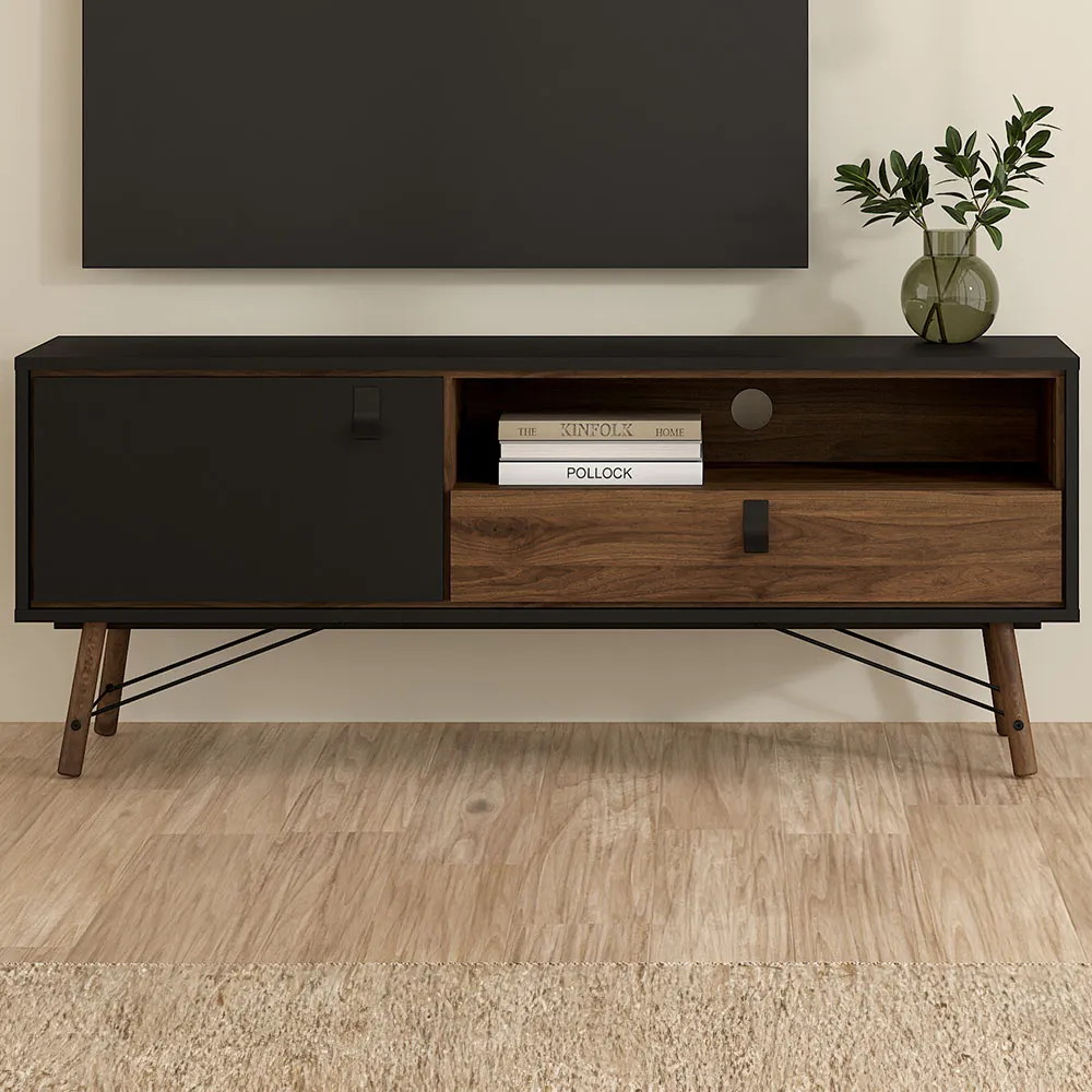 Florence Ry Single Door TV Unit with Drawer - Black, Walnut