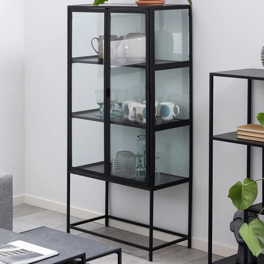 Florence Seaford 2 Door Glass Display Cabinet - Black image