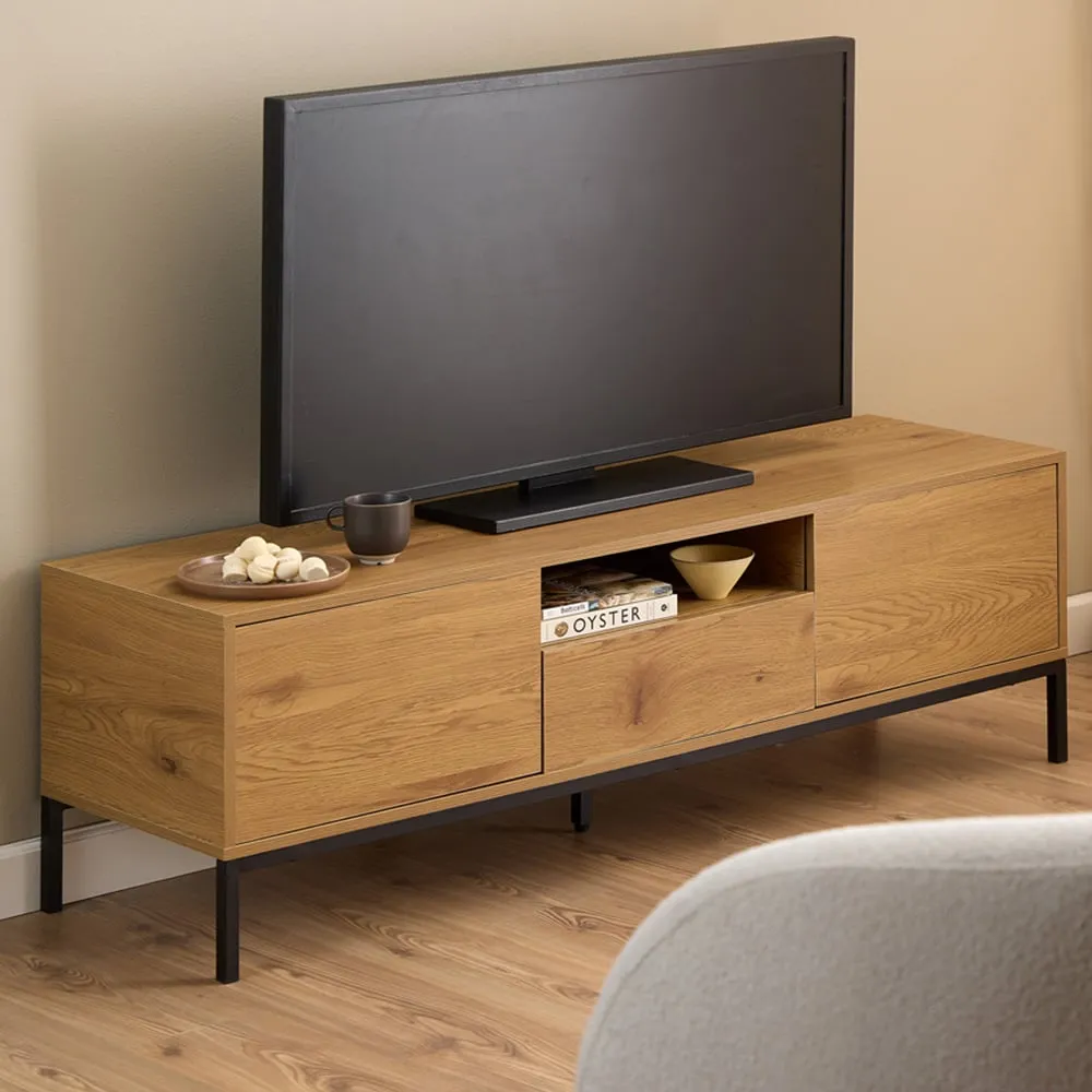 Florence Seaford 2 Door TV Unit with Drawer - Brown, Oak image