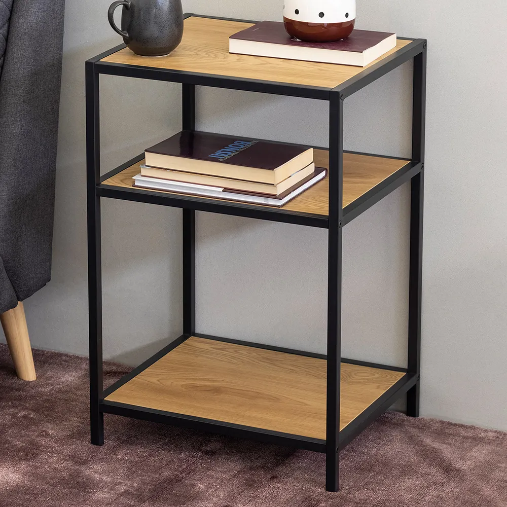 Florence Seaford 2 Shelf Bedside Table - Black, Oak