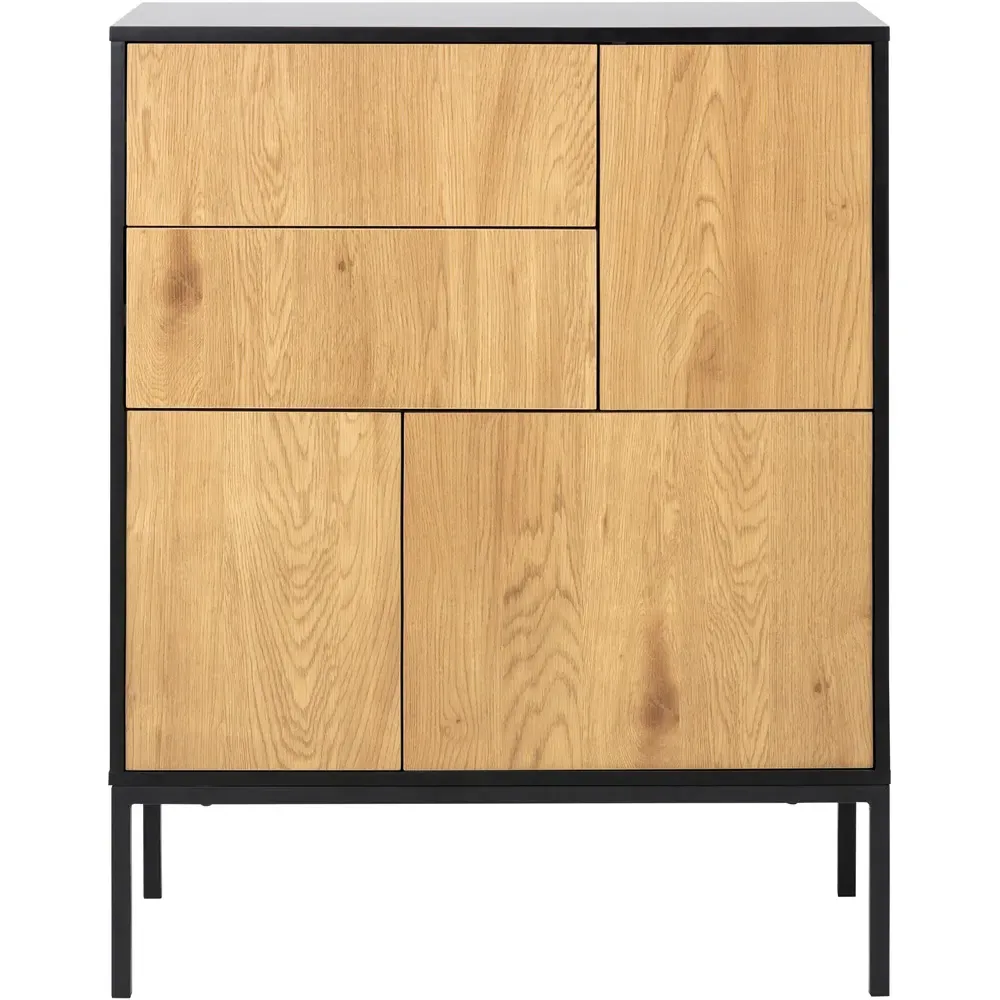 Florence Seaford 3 Door Sideboard - Black, Oak