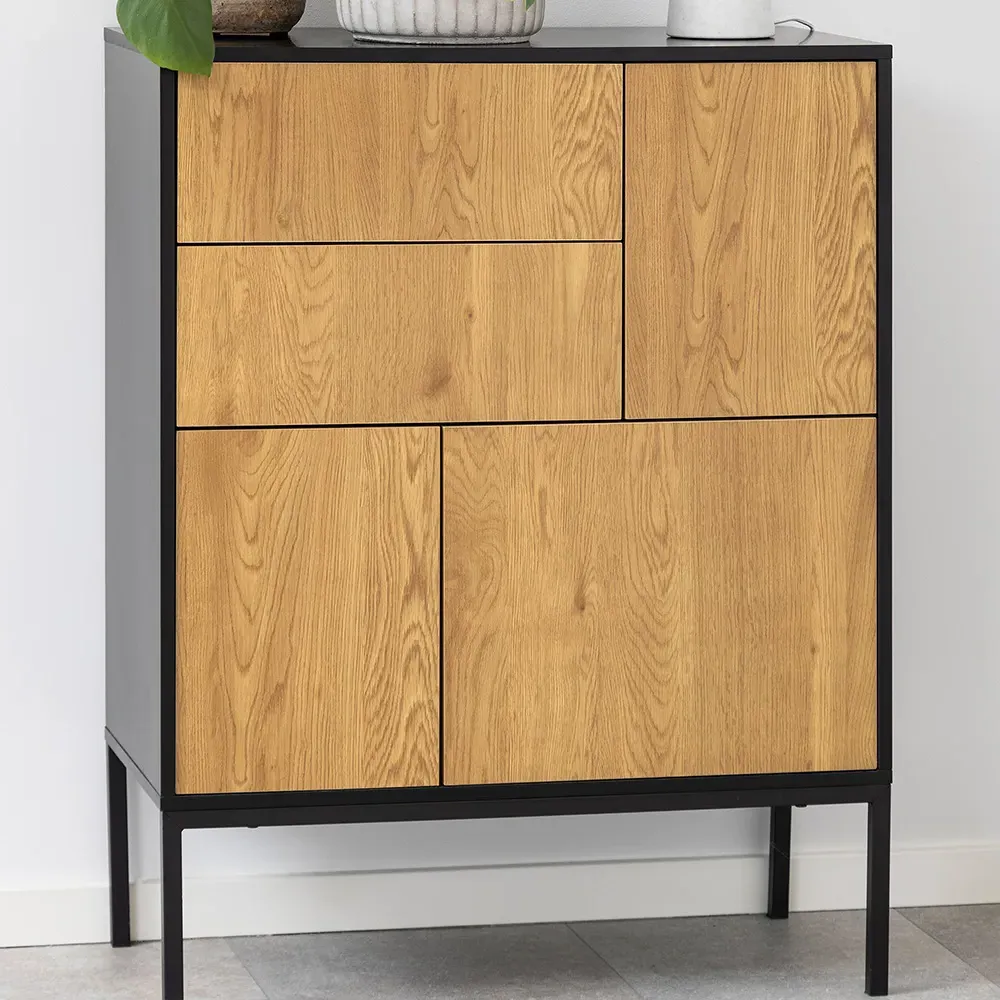 Florence Seaford 3 Door Sideboard - Black, Oak