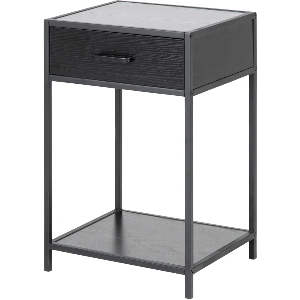 Florence Seaford Bedside Table with Drawer - Black