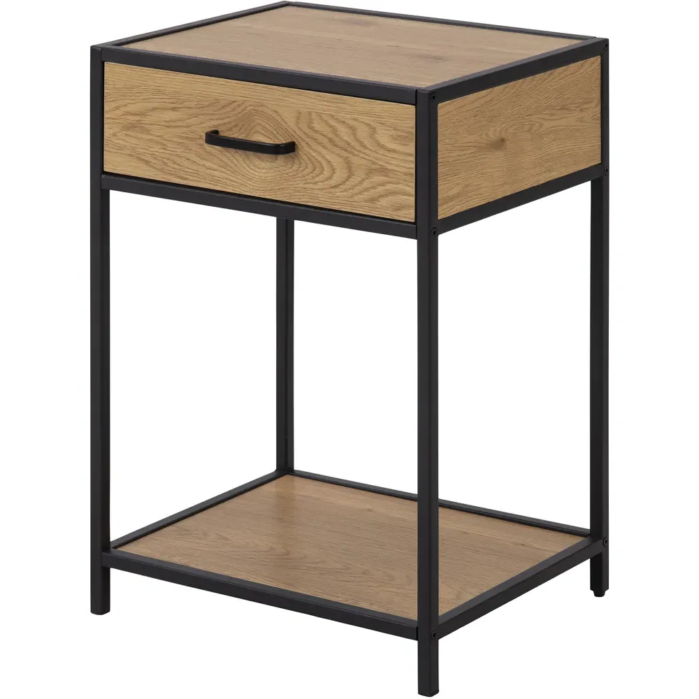 Florence Seaford Bedside Table with Drawer - Black, Oak
