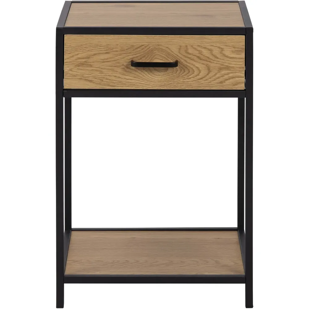 Florence Seaford Bedside Table with Drawer - Black, Oak