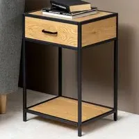 Florence Seaford Bedside Table with Drawer - Black, Oak