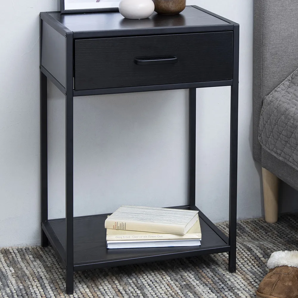 Florence Seaford Bedside Table with Drawer - Black
