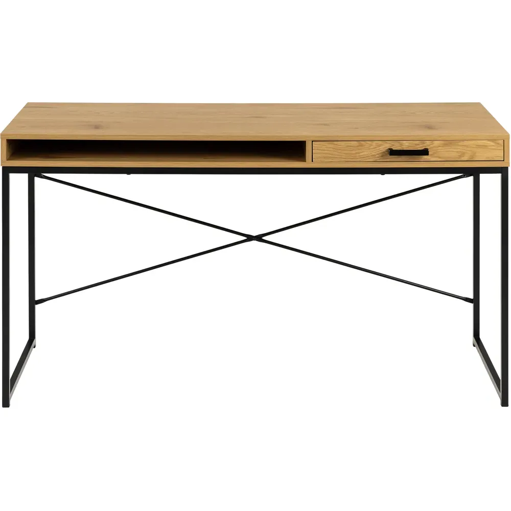 Florence Seaford Office Desk with Drawer - Black, Oak