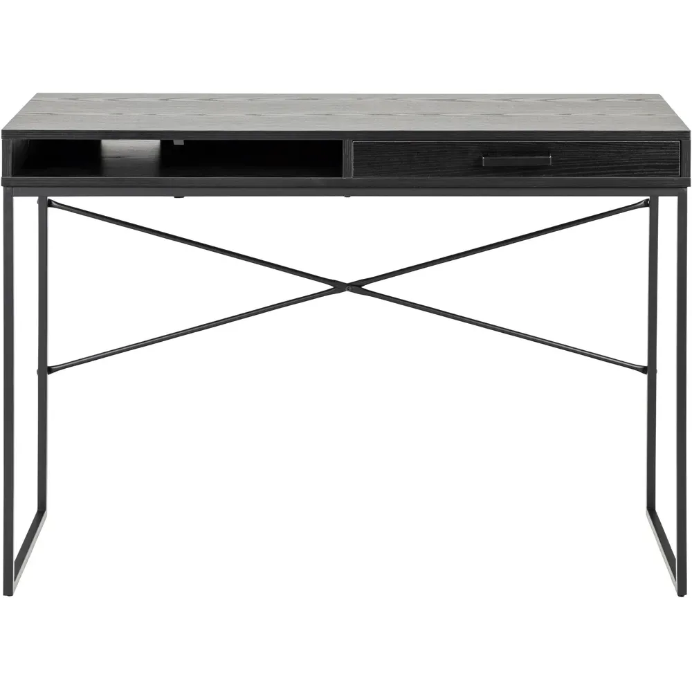 Florence Seaford Single Drawer Office Desk - Black, Ash
