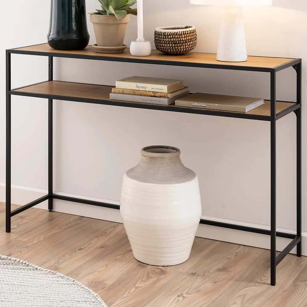 Florence Seaford Single Shelf Console Table - Black, Oak image