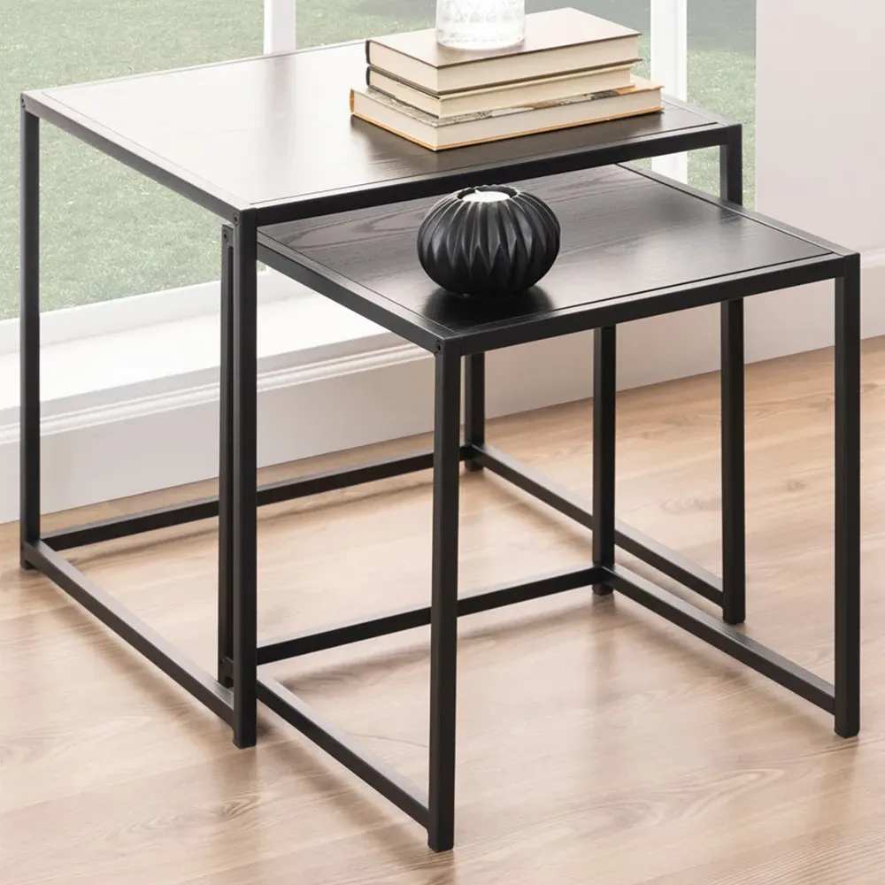 Florence Seaford Square Nest of Tables Set of 2 - Black, Ash