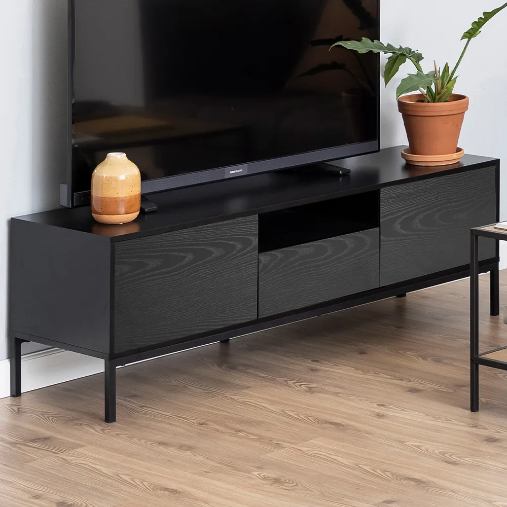 Florence Seaford TV Unit with Storage - Black, Ash