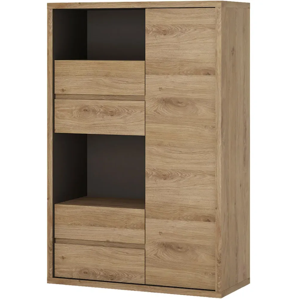 Florence Shetland Single Door 4 Drawer Display Cabinet - Brown