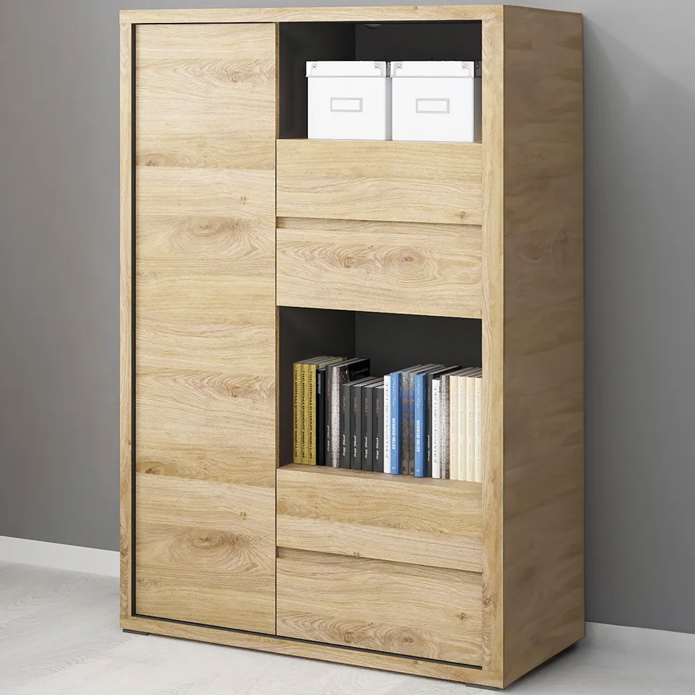 Florence Shetland Single Door 4 Drawer Display Cabinet - Brown