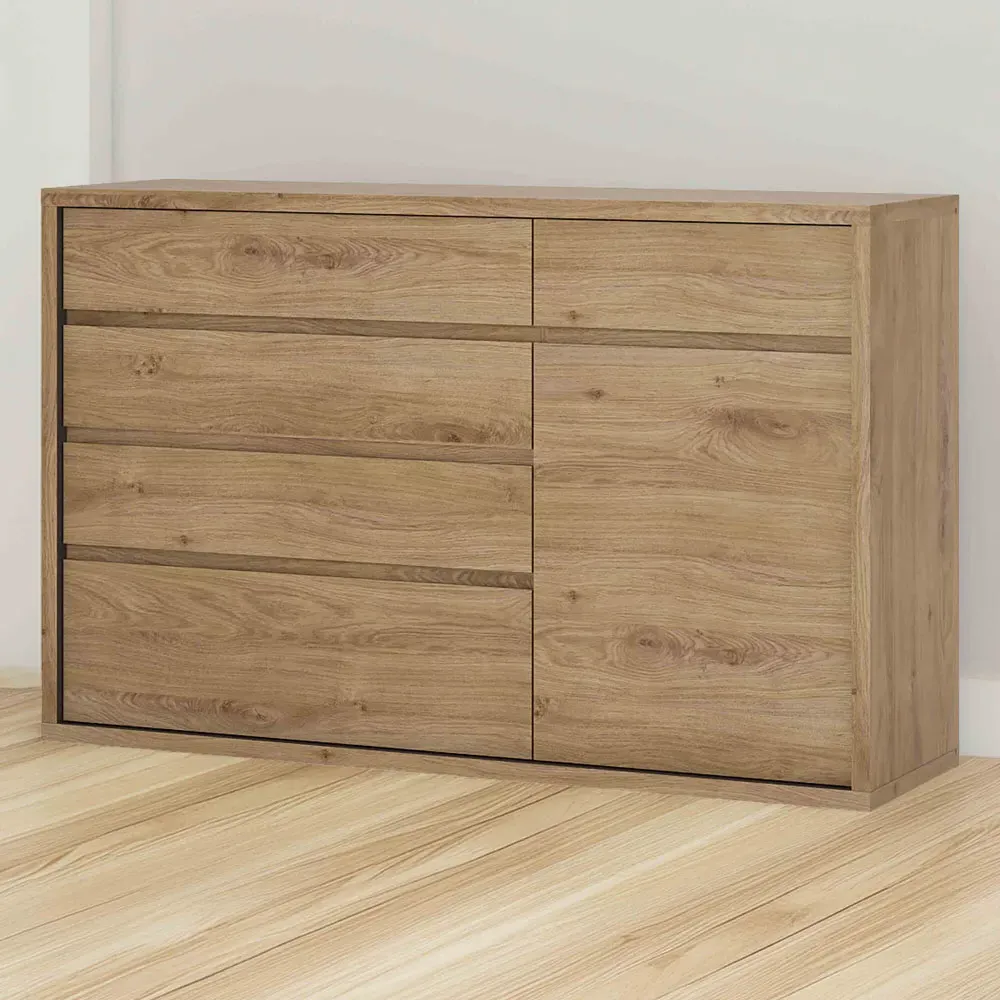 Florence Shetland Single Door 5 Drawer Cupboard - Brown