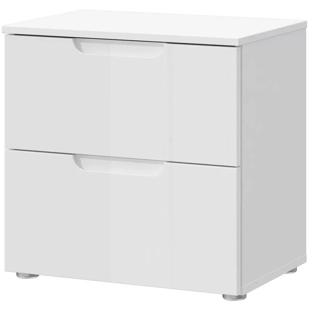 Florence Sienna 2 Drawer Bedside Table - White, High Gloss