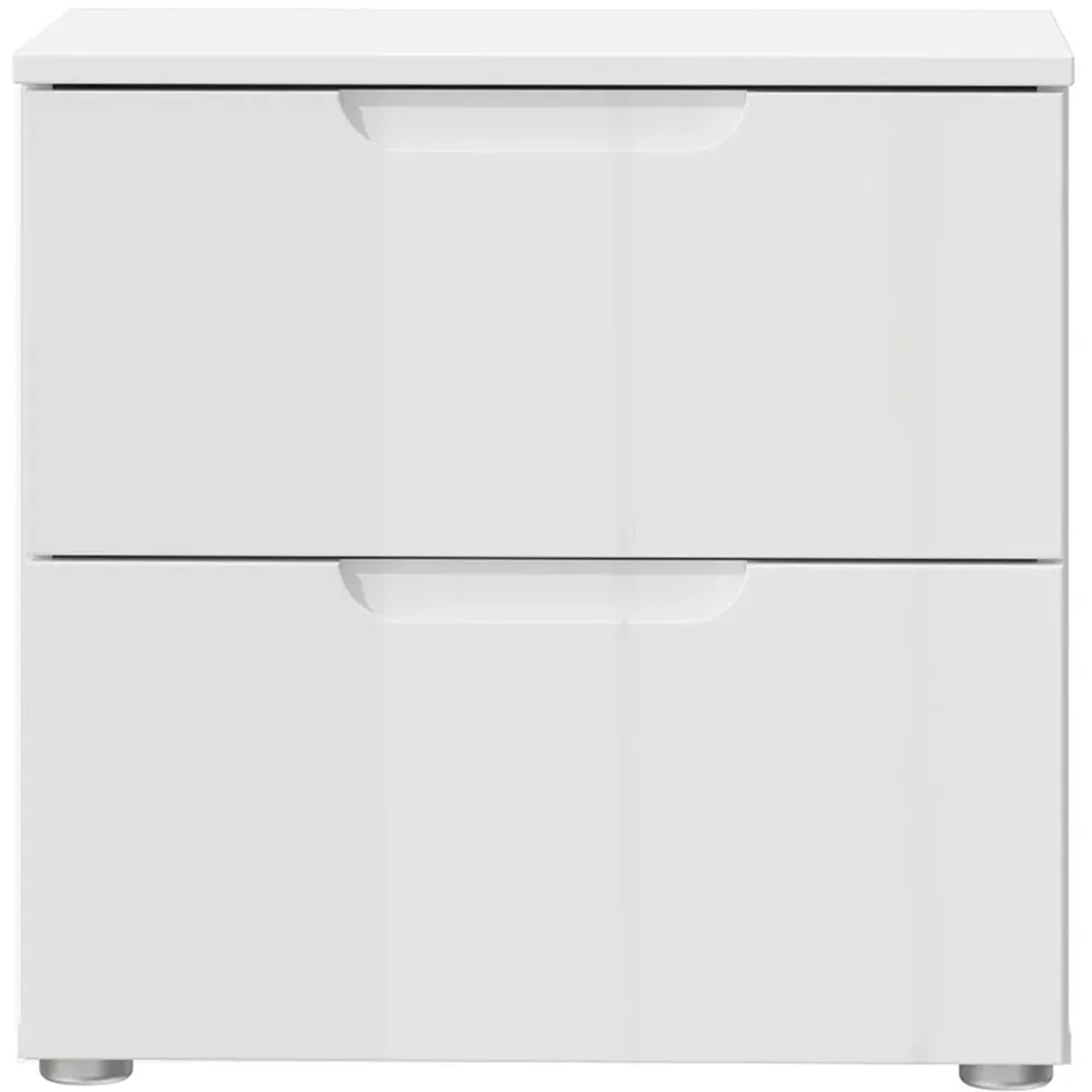 Florence Sienna 2 Drawer Bedside Table - White, High Gloss