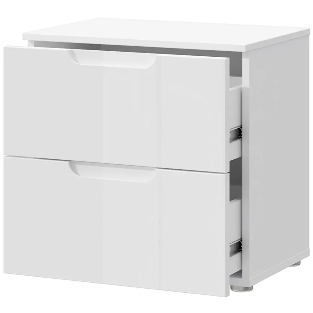 Florence Sienna 2 Drawer Bedside Table - White, High Gloss