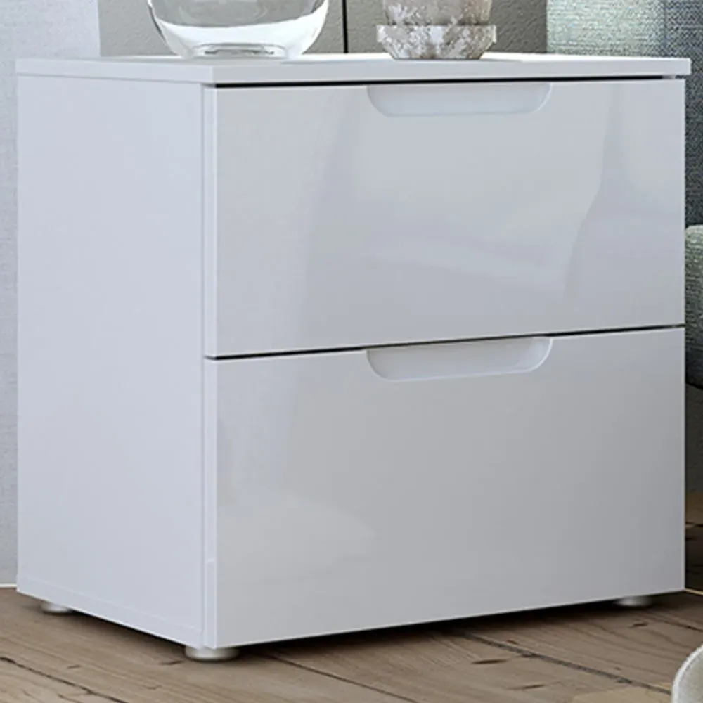 Florence Sienna 2 Drawer Bedside Table - White, High Gloss image