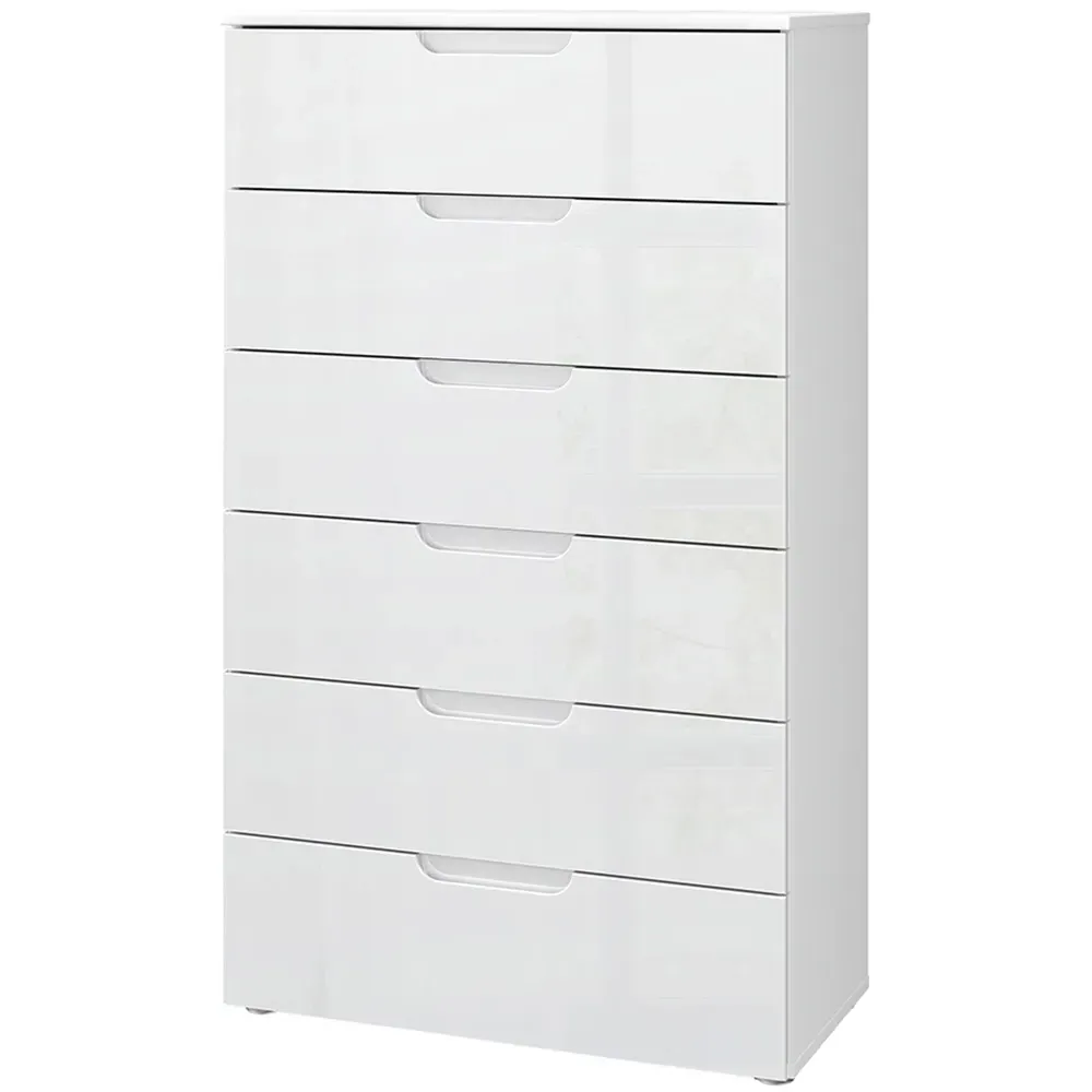 Florence Sienna 6 Drawer Chest of Drawers - White, High Gloss