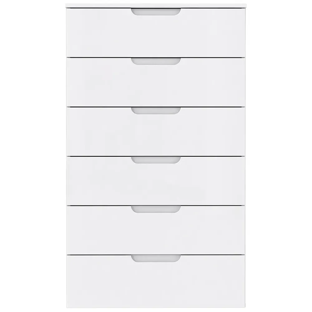 Florence Sienna 6 Drawer Chest of Drawers - White, High Gloss