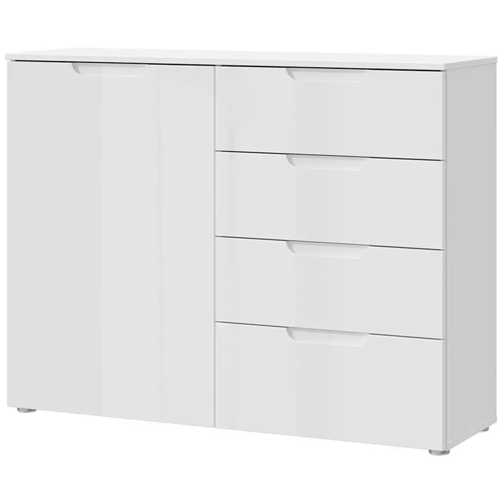 Florence Sienna Single Door 4 Drawer Cabinet - White, High Gloss