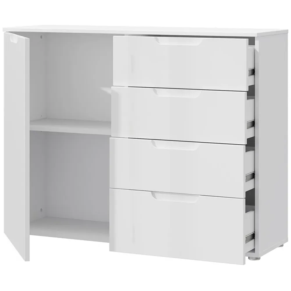 Florence Sienna Single Door 4 Drawer Cabinet - White, High Gloss