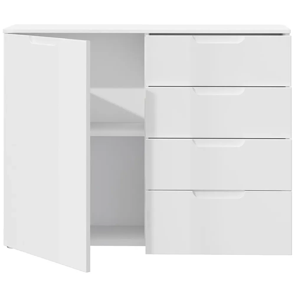 Florence Sienna Single Door 4 Drawer Cabinet - White, High Gloss