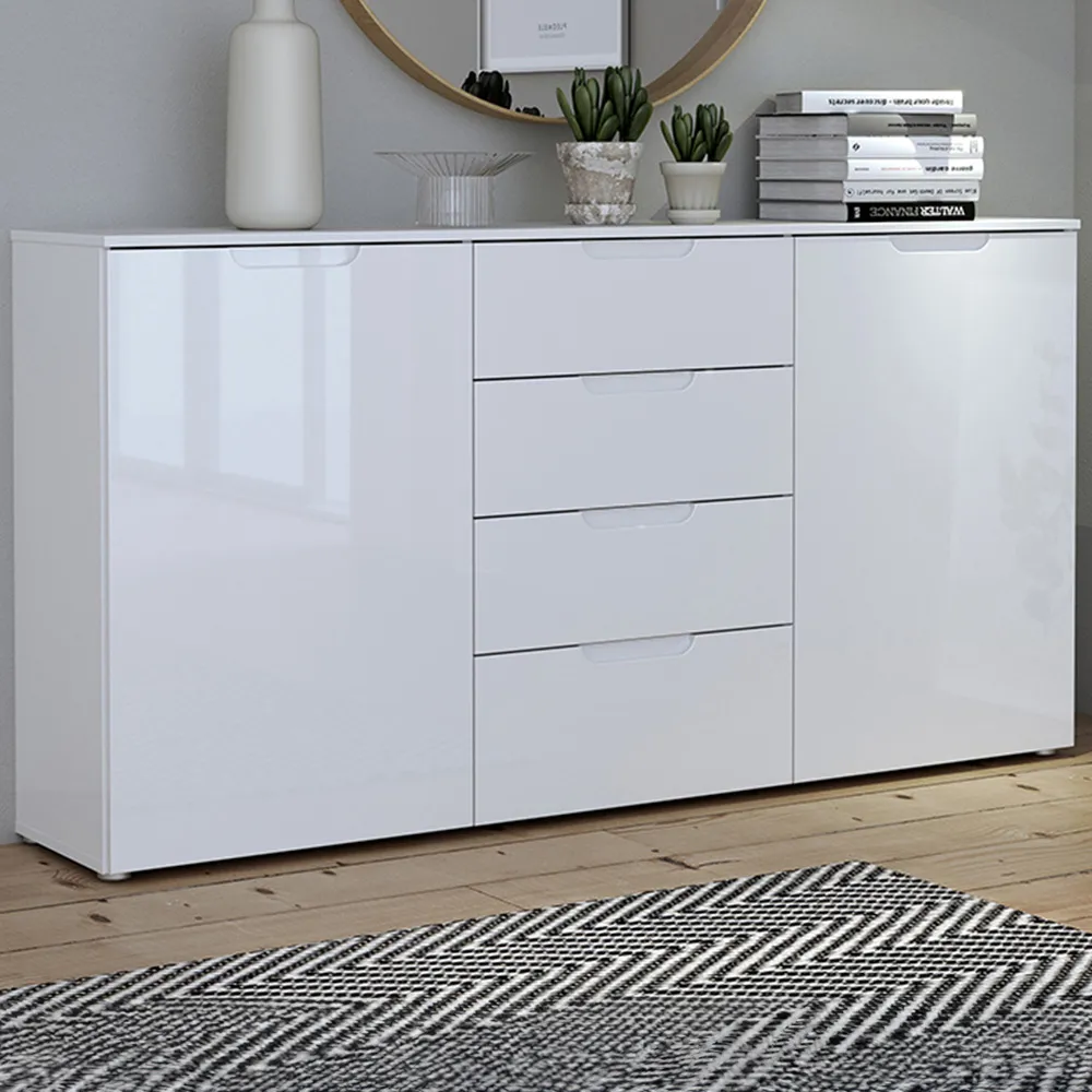 Florence Sienna Wide Cabinet with Storage - White, High Gloss