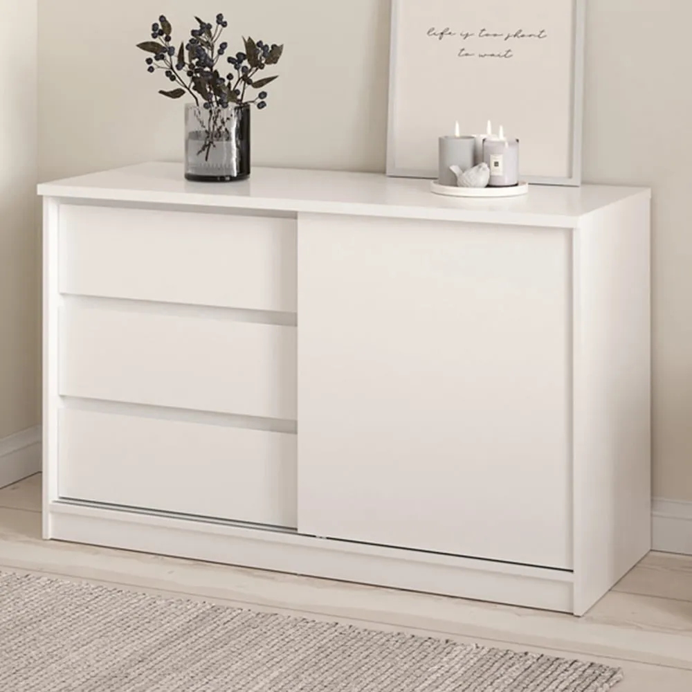 Florence Single Door 3 Drawer Storage Unit - White