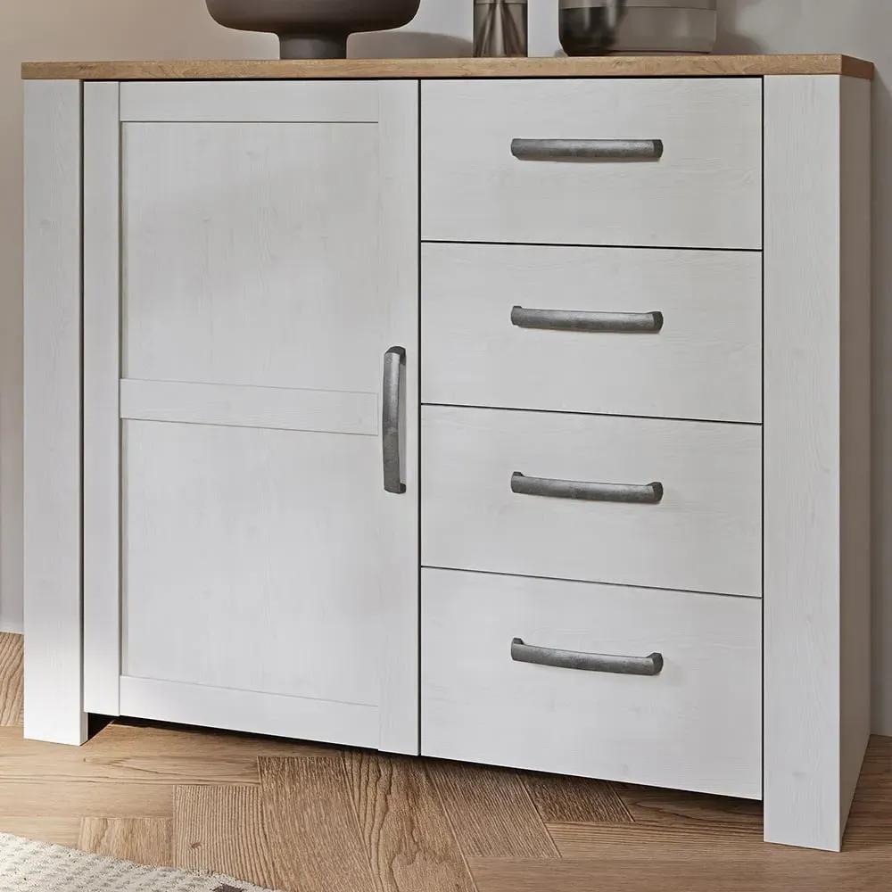 Florence Single Door 4 Drawer Chest of Drawers - Riviera Oak