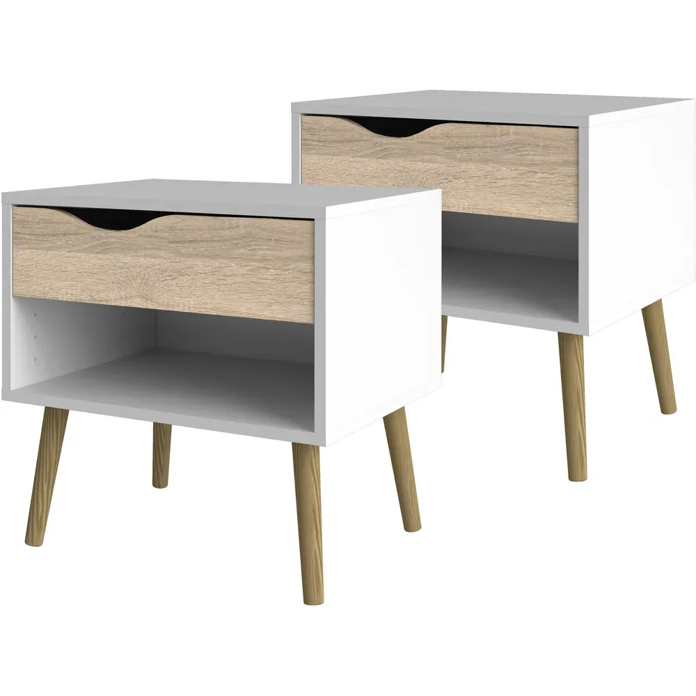 Florence Single Drawer Bedside Table Set of 2 - White, Oak