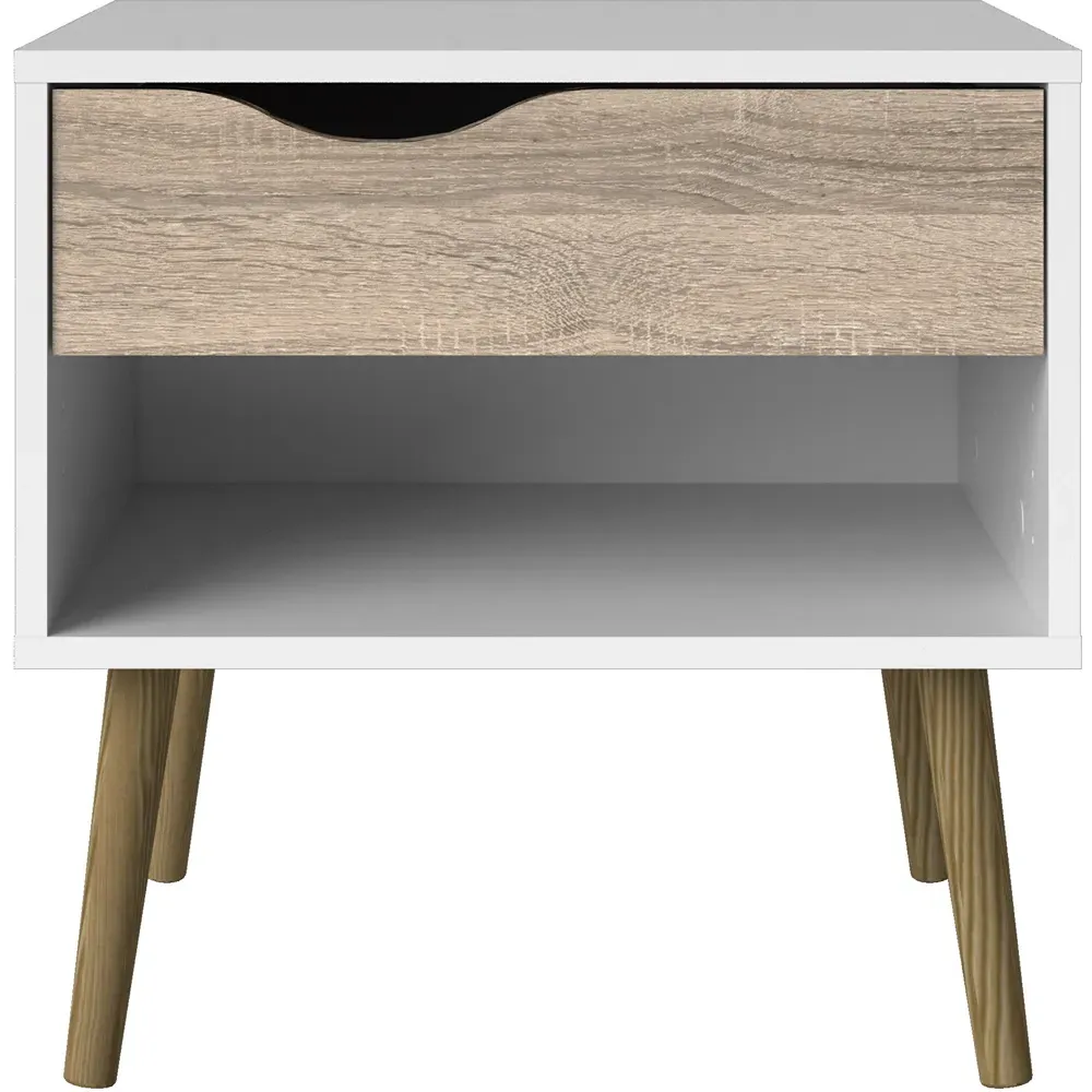 Florence Single Drawer Bedside Table Set of 2 - White, Oak