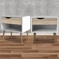 Florence Single Drawer Bedside Table Set of 2 - White, Oak