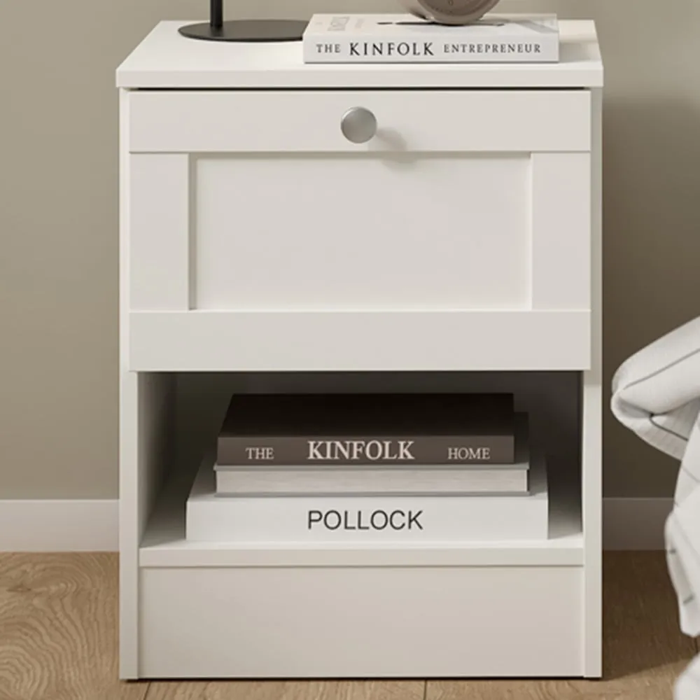 Florence Single Drawer Bedside Table with Shelf - White