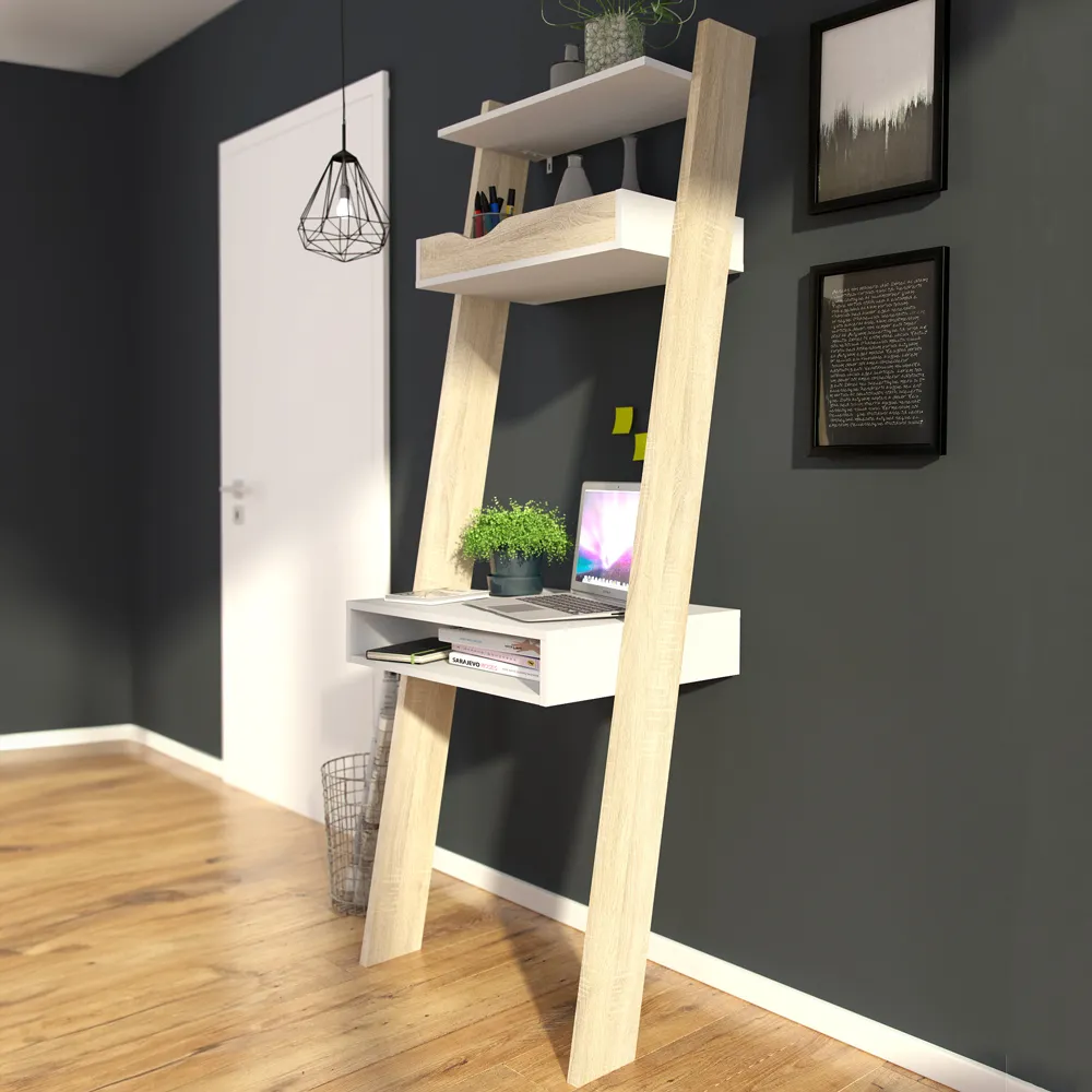 Florence Single Drawer Leaning Desk - White, Oak image