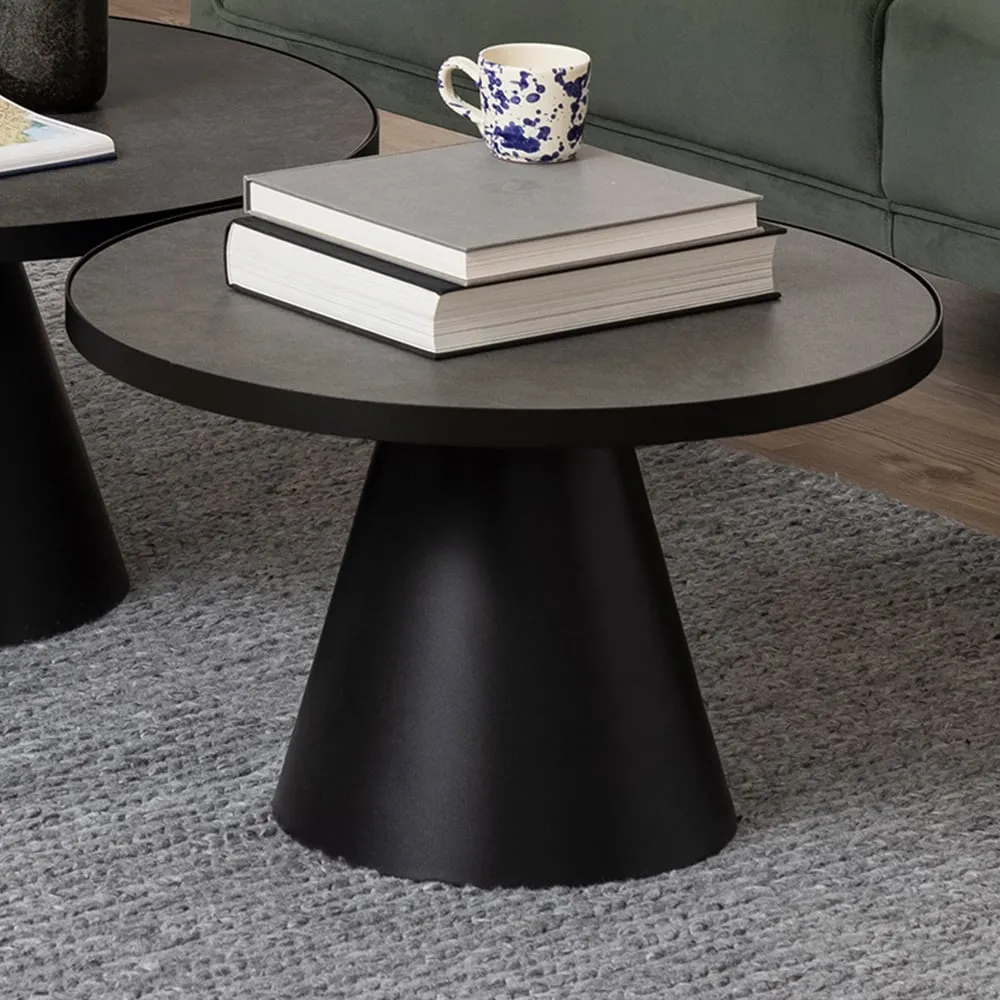 Florence Soli Round Coffee Table - Black, Ceramic
