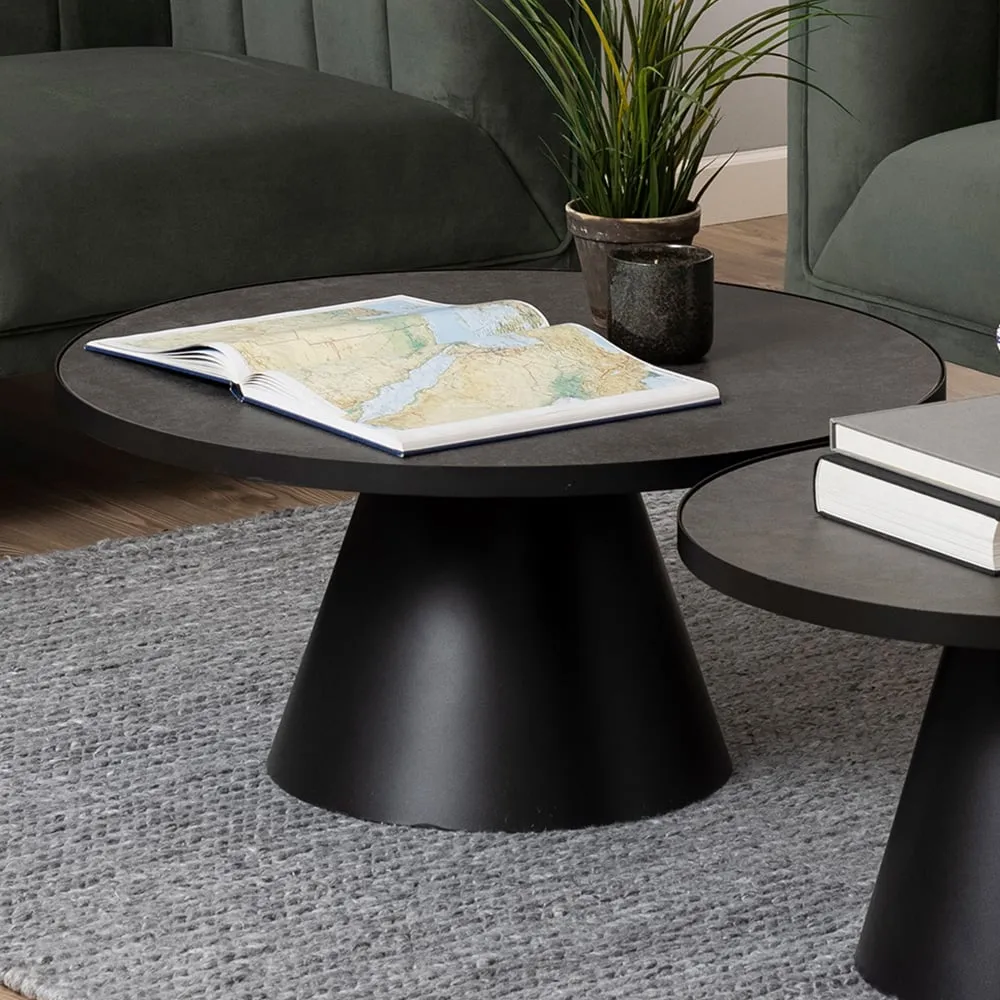 Florence Soli Round Coffee Table - Black, Ceramic