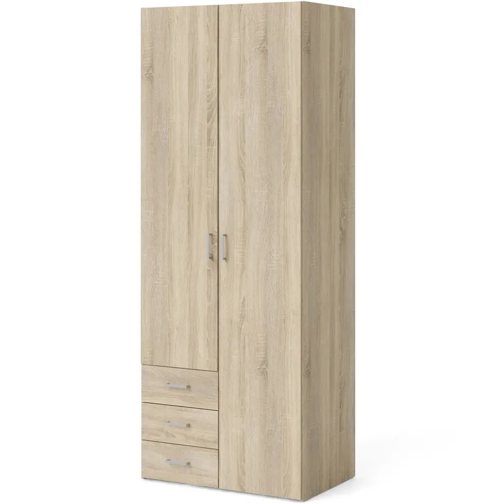 Florence Space 2 Door 3 Drawer Wardrobe - Brown, Oak